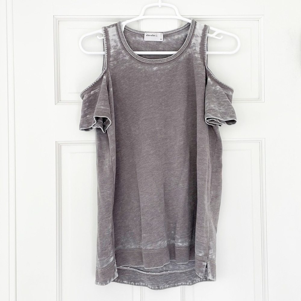ALLEN ALLEN shirt size XS grey white cold shoulder cotton blend